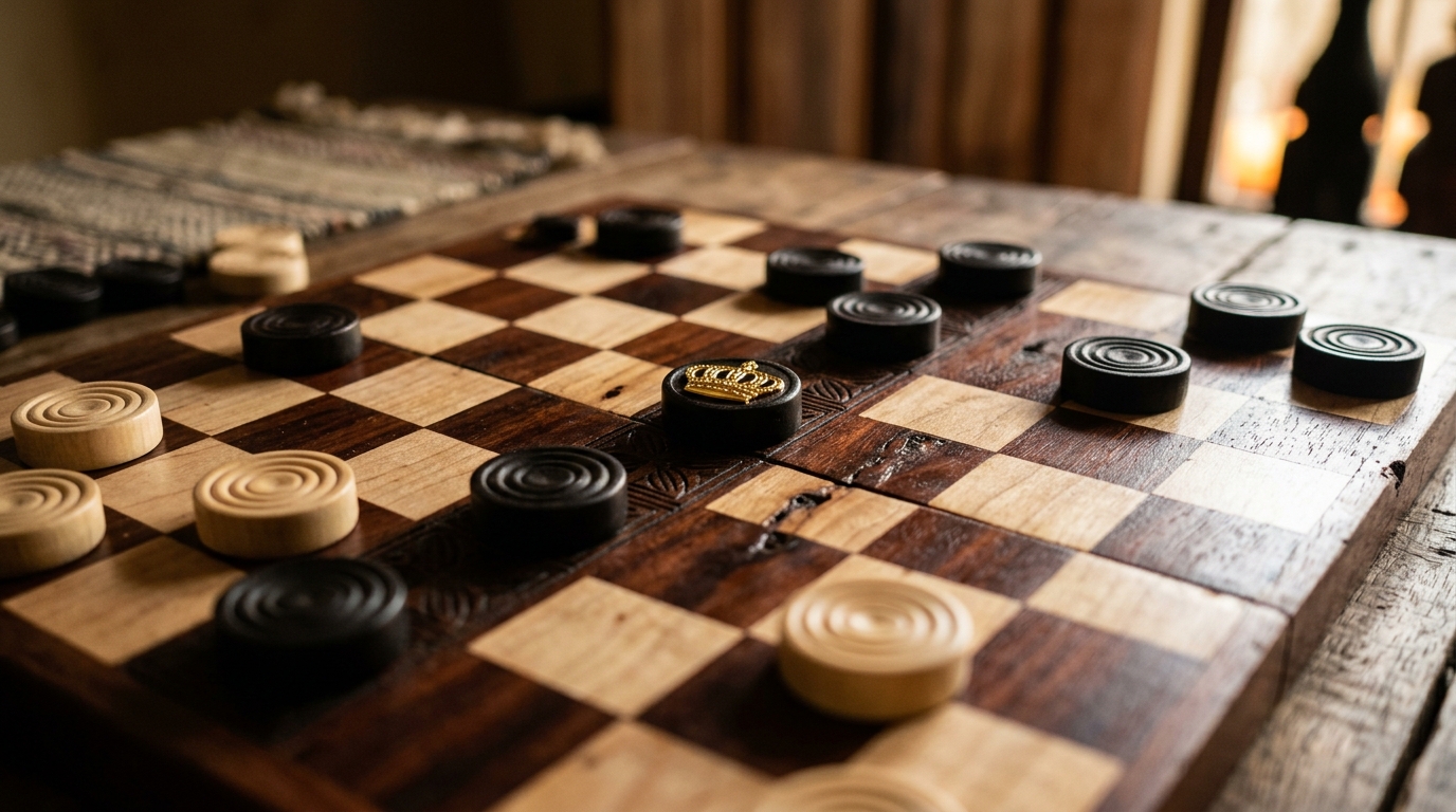 Handcrafted Nigerian 10x10 Draughts Board with Flying Oba King and Polished Seeds